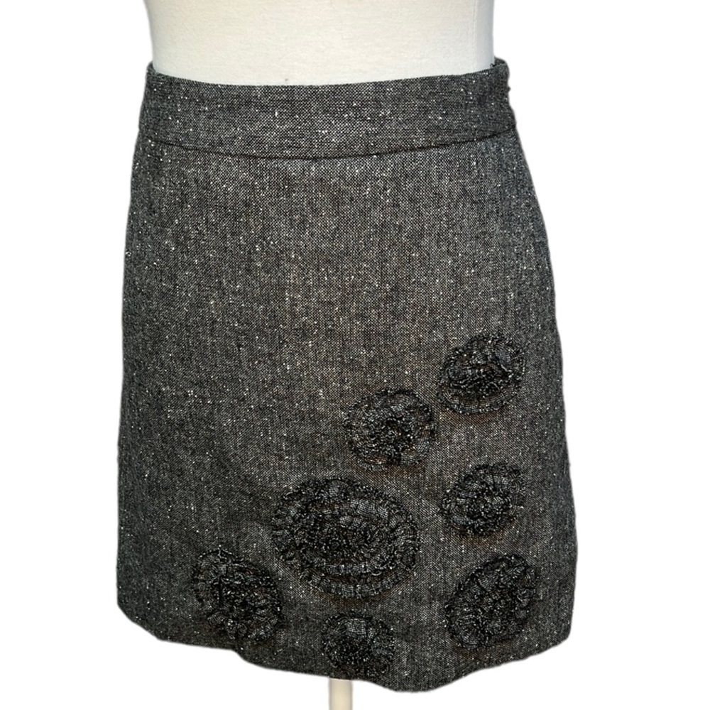 Loft Floral Appliqué Wool Blend Skirt